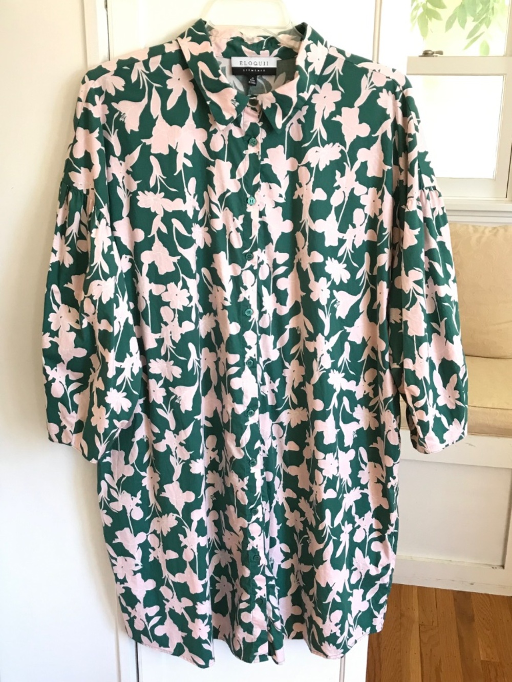 ELOQUII Cotton Blossom Print Shirt Dress with Puff Sleeves Plus Size 22 - Picture 8 of 16